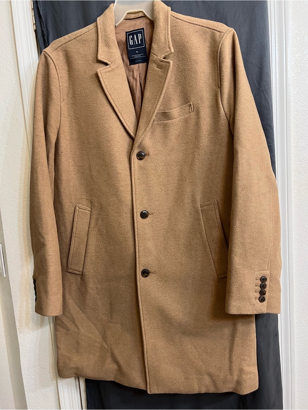 GAP Men's Camel-Colored Wool-Blend Pea Coat